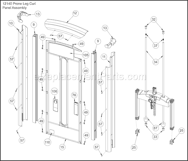 Cybex 12142 VR3 Prone Leg Curl Panel Assembly Diagram