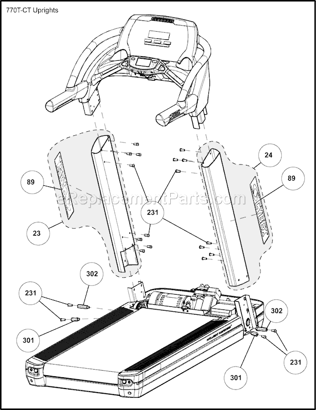 Cybex 770T Treadmill Upright Diagram
