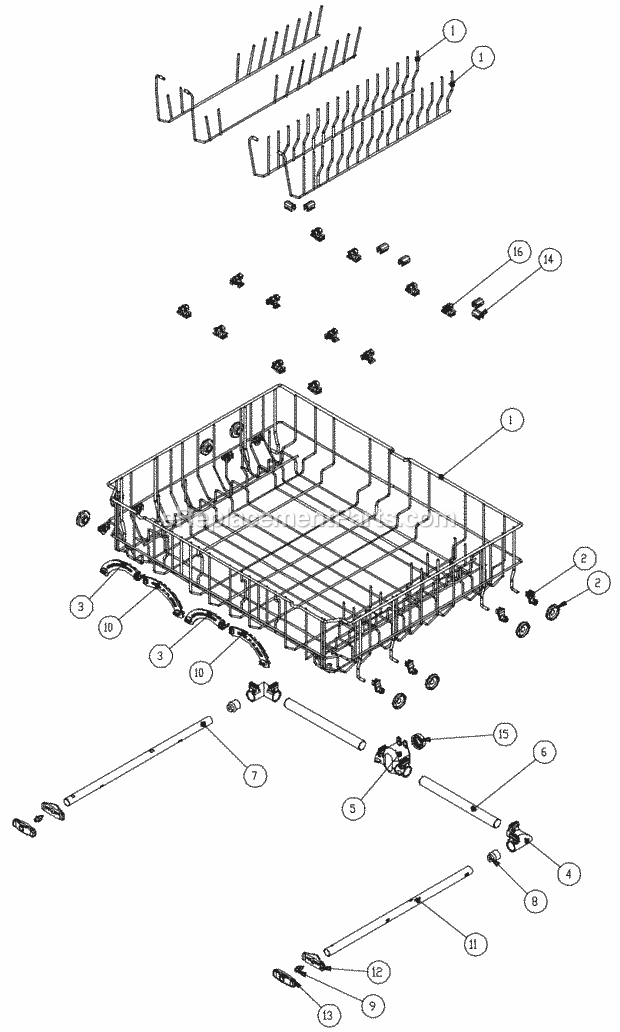 Dacor IDW30 Dishwasher Lower Rack Assembly Diagram