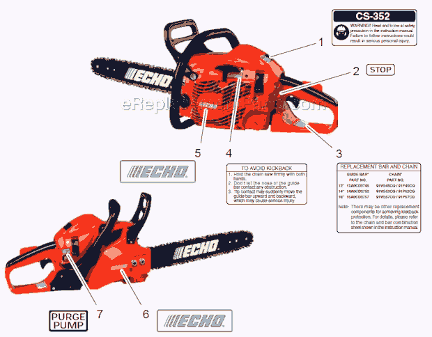 Echo CS-352 34cc Chainsaw Page J Diagram