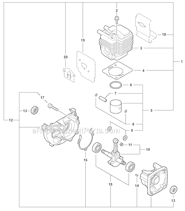 Echo GT-225 (S09911001001-S09911999999) 21.2 cc Curved Shaft Trimmer Engine, Short Block - Sb1096 Diagram