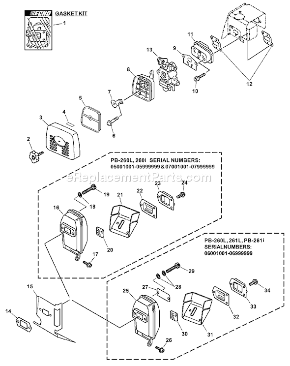 Echo PB-260L (05001001-05999999) Backpack Blower Page H Diagram