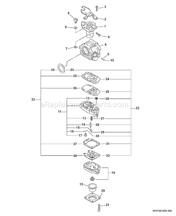 Echo PB-260I (07001001-07999999) Backpack Blower Page B Diagram