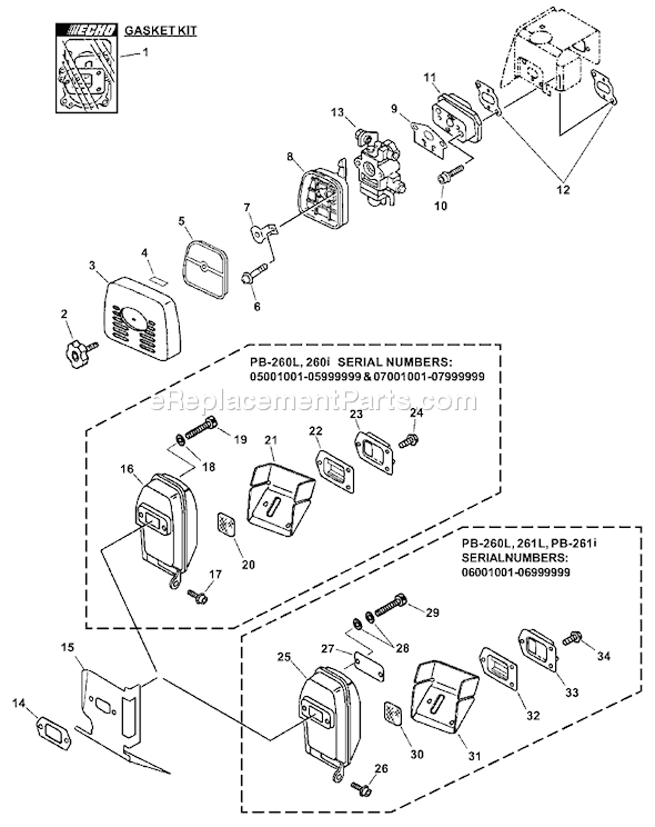 Echo PB-260I (07001001-07999999) Backpack Blower Page H Diagram