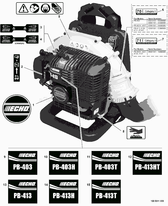 Echo PB-403H (02001001-02999999) Backpack Blower Page L Diagram