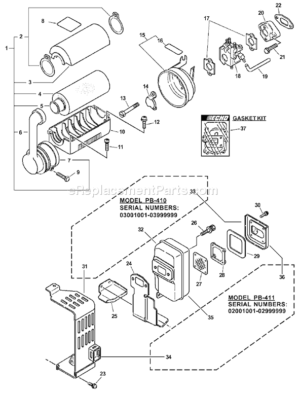 Echo PB-410 (03001001-03999999) Backpack Blower Page H Diagram