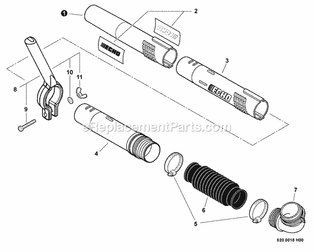 Echo PB-500H (P02311001001 - P02311999999) Backpack Blower Posi-Loc_Blower_Tubes Diagram