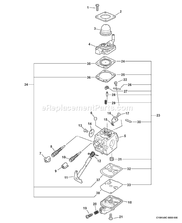 Echo PB-602 (03001001-03999999) Backpack Blower Page C Diagram