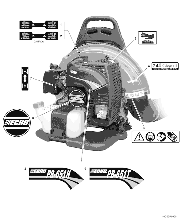 Echo PB-651T (06008328 - 06999999) Backpack Blower Page I Diagram