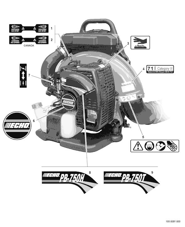 Echo PB-750H (05001001 - 05005985) Backpack Blower Page J Diagram