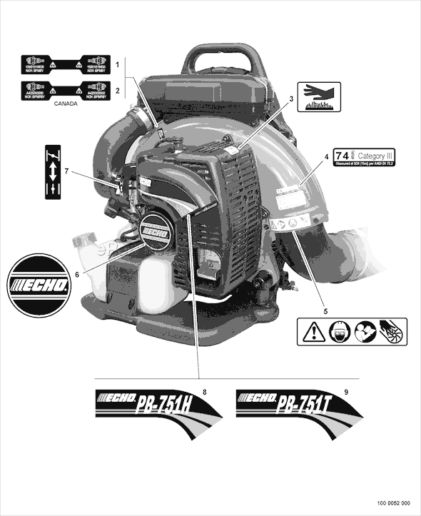 Echo PB-751H (06001001 - 06008032) Backpack Blower Page J Diagram