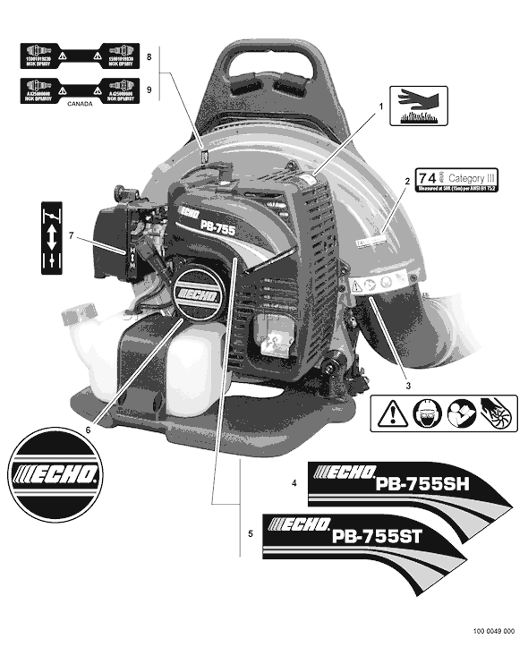 Echo PB-755SH (P04412001001 - P04412999999) Backpack Blower Page I Diagram