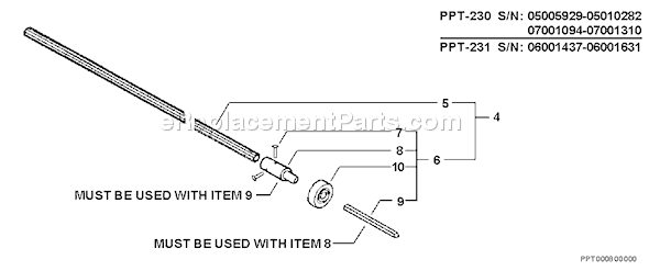 Echo PPT-230 (05006452-05008076) Power Pruner Telescoping Shaft Page C Diagram