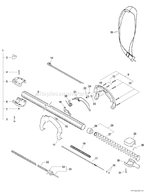 Echo PPT-2400 (Type 1E) (After S/N 505900) Power Pruner Telescoping Shaft Page E Diagram