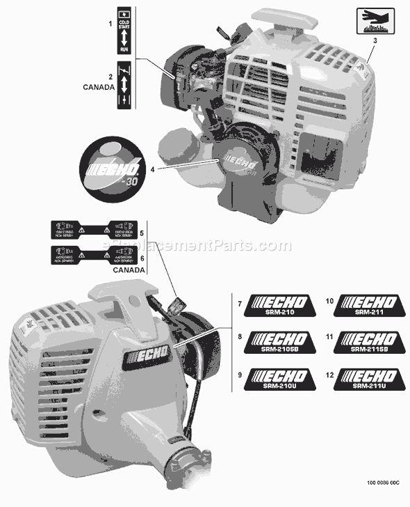 Echo SRM-210SB (08001001 - 08003129) Straight Shaft Trimmer / Brushcutter Page L Diagram