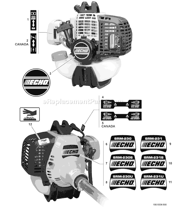 Echo SRM-230S (S65711001001 - S65711001224) Straight Shaft Trimmer / Brushcutter Page M Diagram