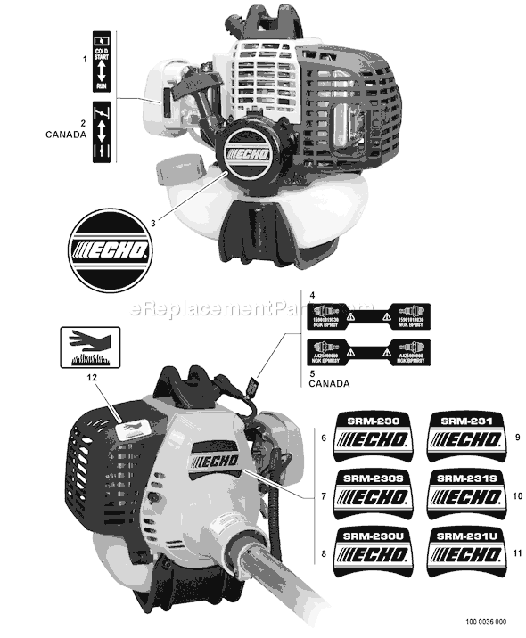 Echo SRM-230 (07002289 - 07999999) Straight Shaft Trimmer / Brushcutter Page M Diagram