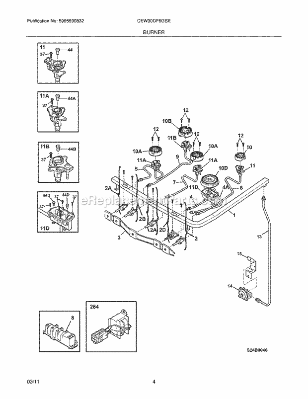 Electrolux CEW30DF6GSE Range Burner Diagram