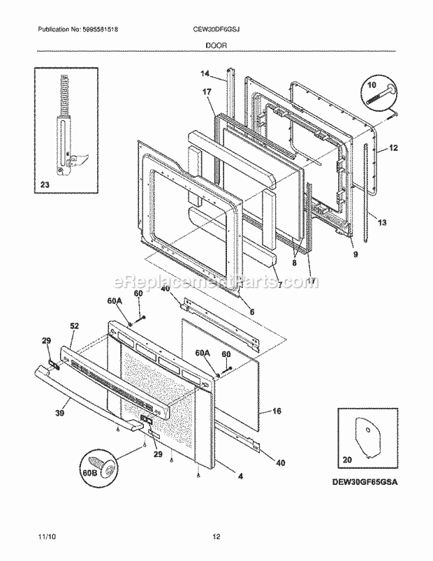 Electrolux CEW30DF6GSJ Range Door Diagram