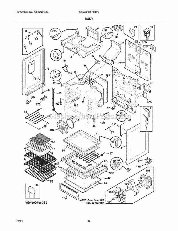 Electrolux CEW30DF6GSK Range Body Diagram