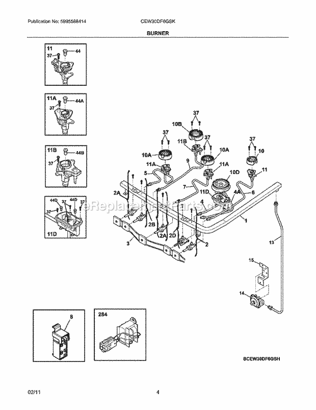 Electrolux CEW30DF6GSK Range Burner Diagram