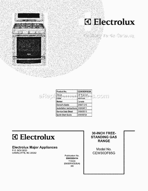 Electrolux CEW30DF6GSK Range Page D Diagram