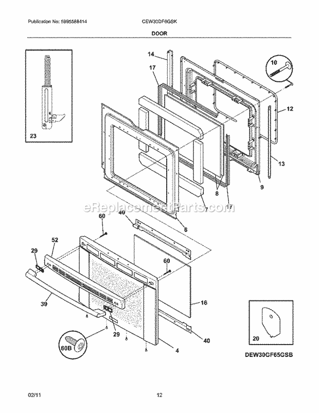 Electrolux CEW30DF6GSK Range Door Diagram