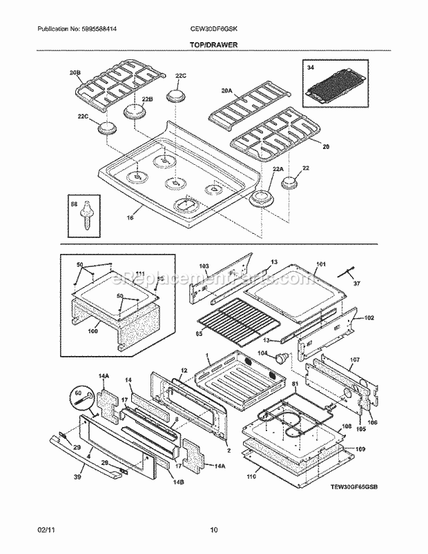 Electrolux CEW30DF6GSK Range Top/Drawer Diagram