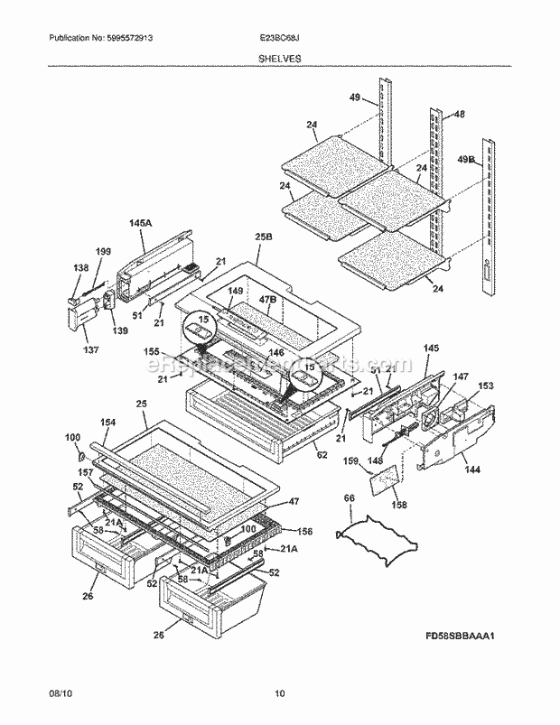 Electrolux E23BC68JPS1 Refrigerator Shelves Diagram