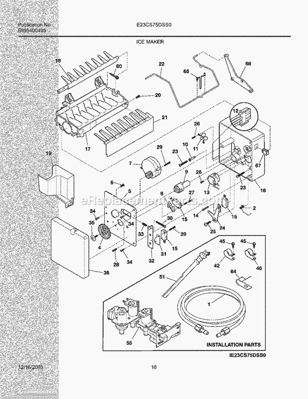 Electrolux E23CS75DSS0 Side-By-Side Refrigerator Ice Maker Diagram