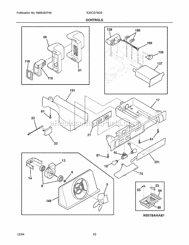 Electrolux E23CS75DSS3 Side-By-Side Refrigerator Controls Diagram