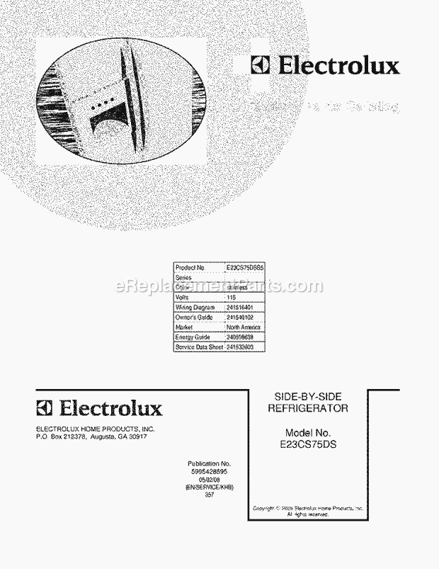 Electrolux E23CS75DSS5 Side-By-Side Refrigerator Page C Diagram