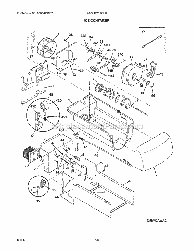 Electrolux E23CS75DSS6 Side-By-Side Refrigerator Ice Container Diagram