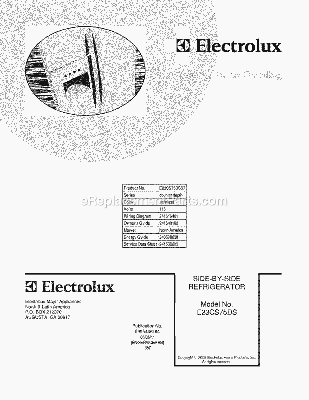 Electrolux E23CS75DSS7 Side-By-Side Refrigerator Page C Diagram