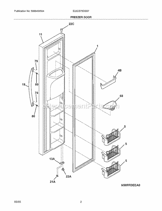 Electrolux E23CS75DSS7 Side-By-Side Refrigerator Freezer Door Diagram