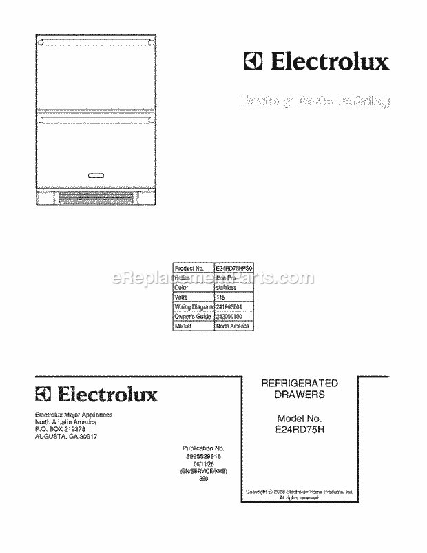 Electrolux E24RD75HPS0 Drawer Drawer Page B Diagram