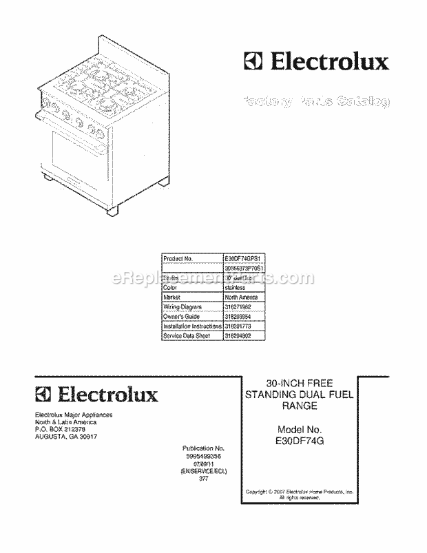 Electrolux E30DF74GPS1 Electric Gas Combo Dual Fuel Range Page D Diagram