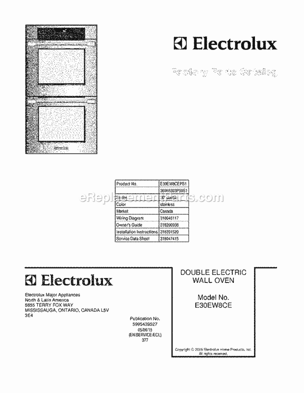 Electrolux E30EW8CEPS1 Built-In, Electric Wall Oven Page B Diagram