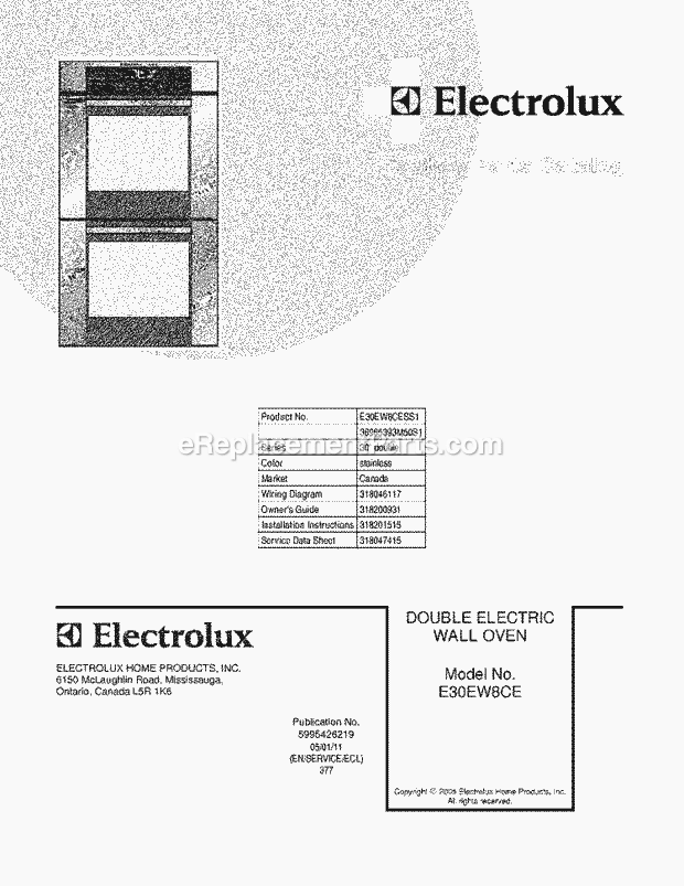 Electrolux E30EW8CESS1 Built-In, Electric Wall Oven Page B Diagram