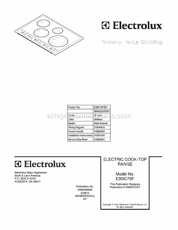 Electrolux E30IC75FSS1 Electric Cooktop Page B Diagram