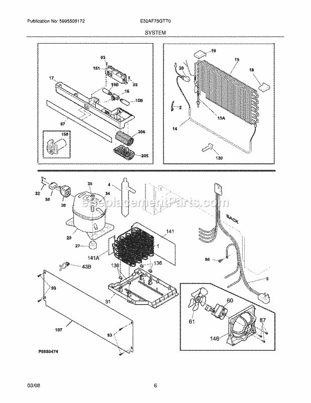 Electrolux E32AF75GTT0 Upright Freezer System Diagram