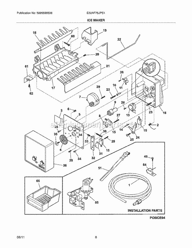 Electrolux E32AF75JPS1 Freezer Ice Maker Diagram