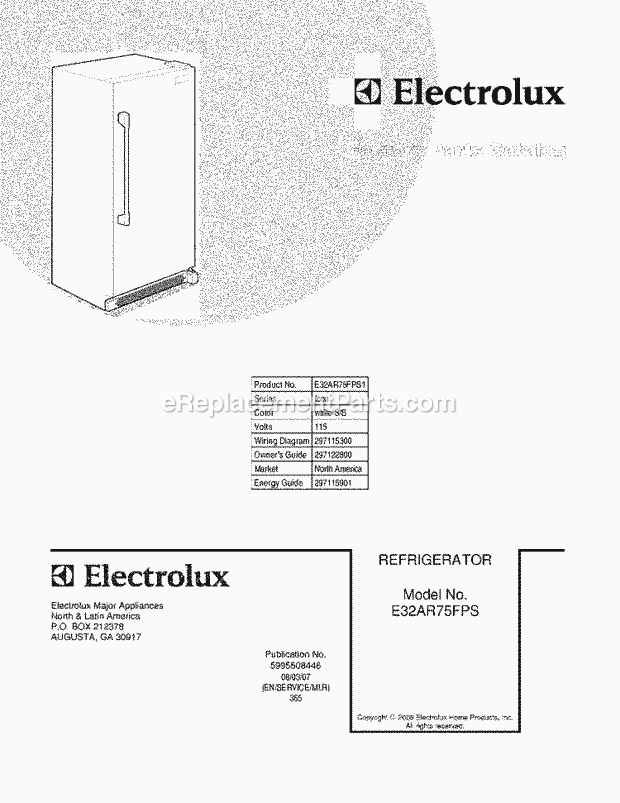 Electrolux E32AR75FPS1 Refrigerator Page B Diagram