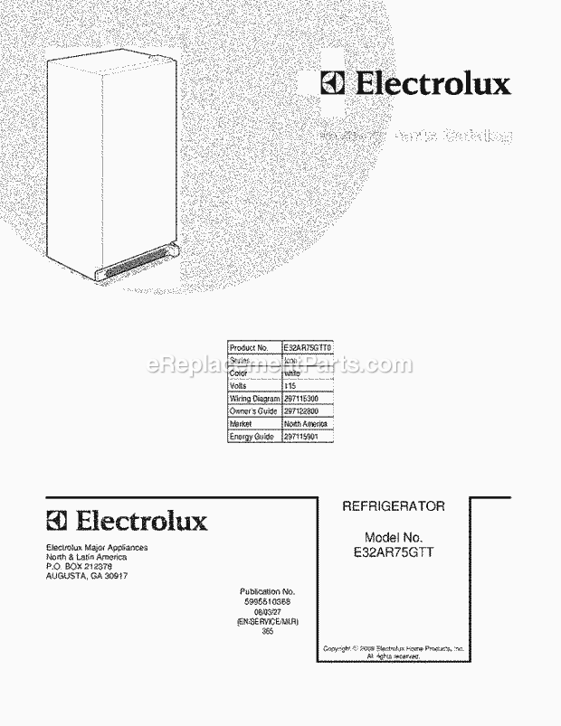 Electrolux E32AR75GTT0 Refrigerator Page B Diagram