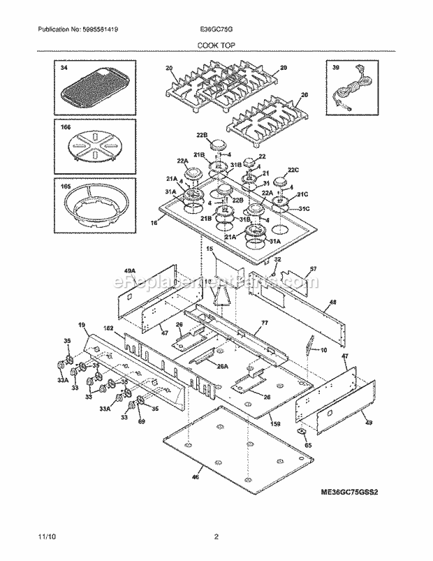 Electrolux E36GC75GSS3 Range Main Top Diagram