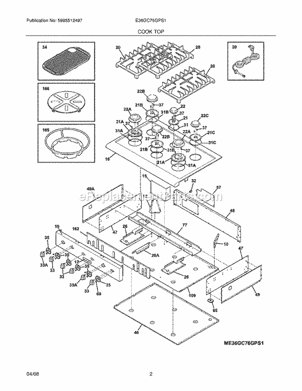 Electrolux E36GC76GPS1 Gas Gas Cooktop Maintop Diagram