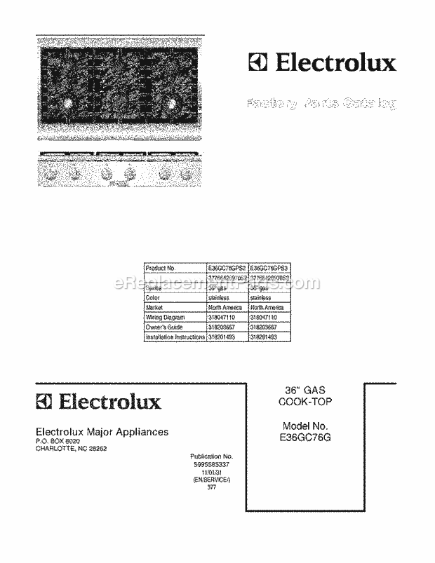 Electrolux E36GC76GPS2 Range Page B Diagram