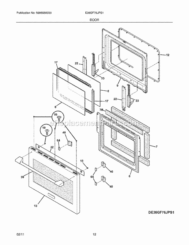 Electrolux E36GF76JPS1 Range Door Diagram