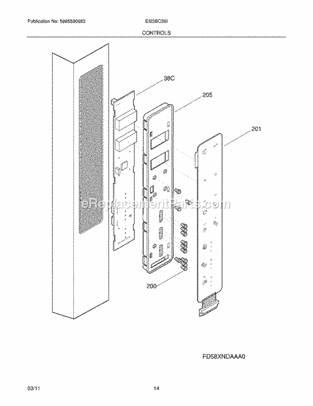 Electrolux EI23BC36IW2 Refrigerator Controls & Ice Dispenser Diagram