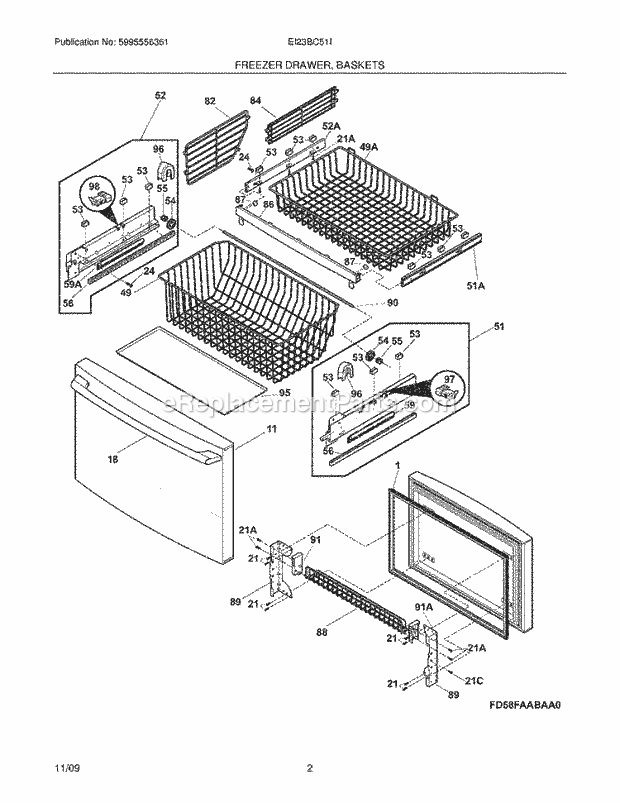 Electrolux EI23BC51IS0 Refrigerator Freezer Drawer - Basket Diagram